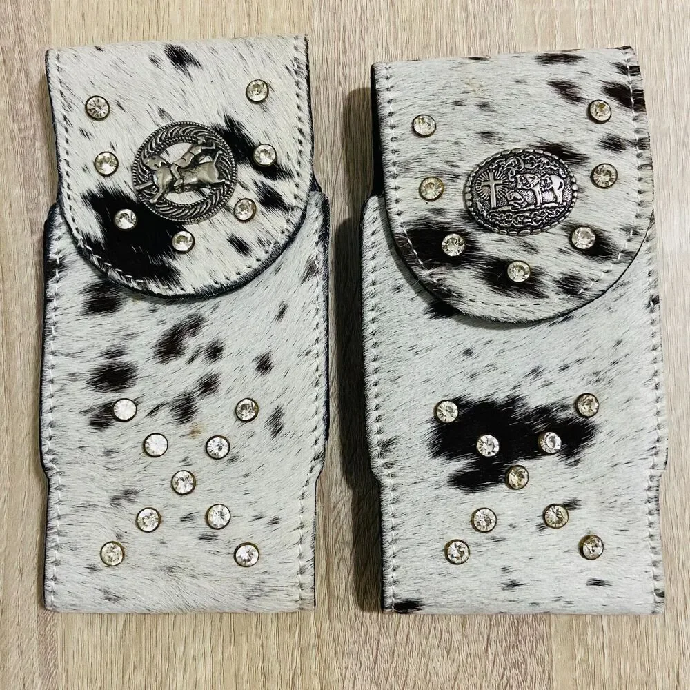 WESTERN LEATHER PHONE CASE, RODEO COWBOY FUNDA VAQUERA CON PIEDRAS